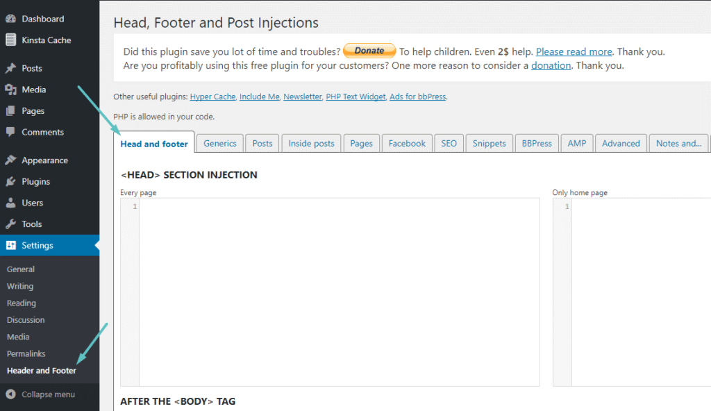 Add footer and header in WordPress