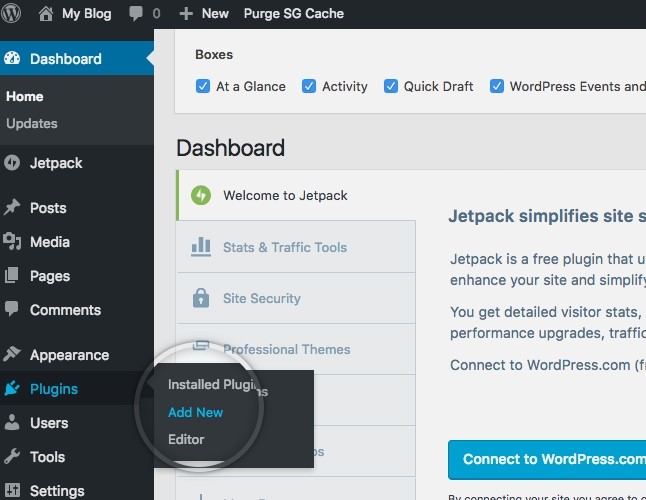  Dashboard of the WordPress